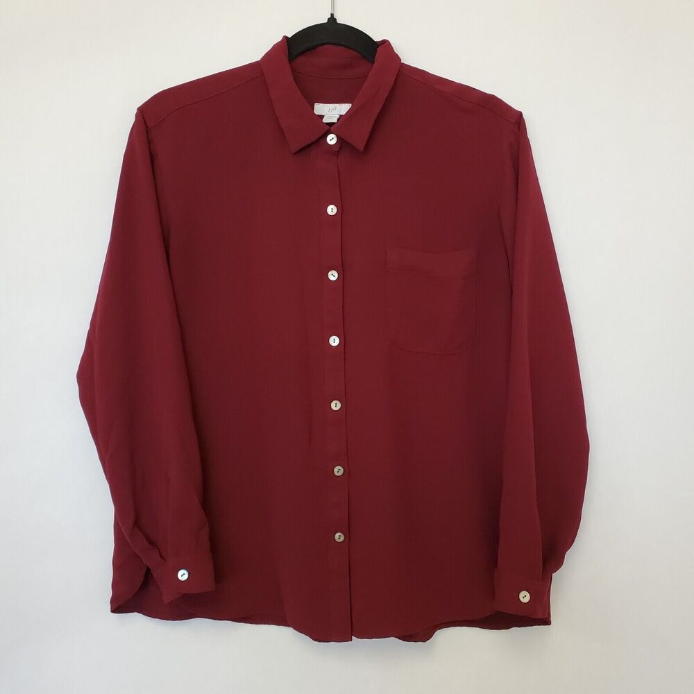J. Jill Top Womens Extra Small Petite Button Front Shirt Long Sleeve Pocket‎ Red
